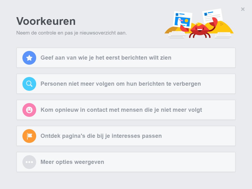 voorkeuren facebook update